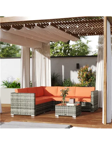 Outsunny Four-Piece Rattan Sofa Set - Orange/Grey