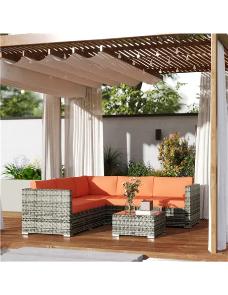 Outsunny Four-Piece Rattan Sofa Set - Orange/Grey