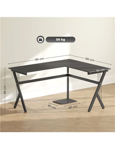 HOMCOM L Shaped Gaming Desk, 155 x 130cm Corner Computer Desk with CPU Stand for Home Office, Study Workstation, Black