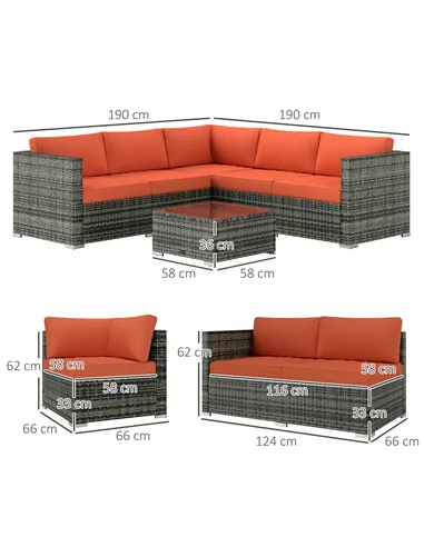 Outsunny Four-Piece Rattan Sofa Set - Orange/Grey
