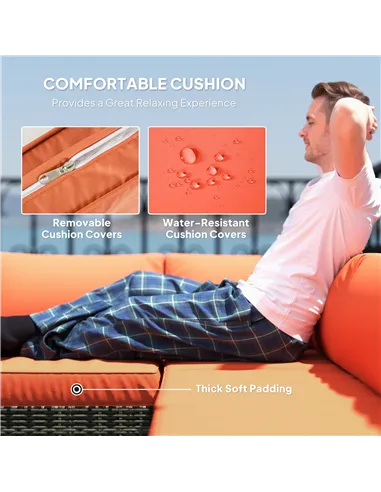 Outsunny Four-Piece Rattan Sofa Set - Orange/Grey