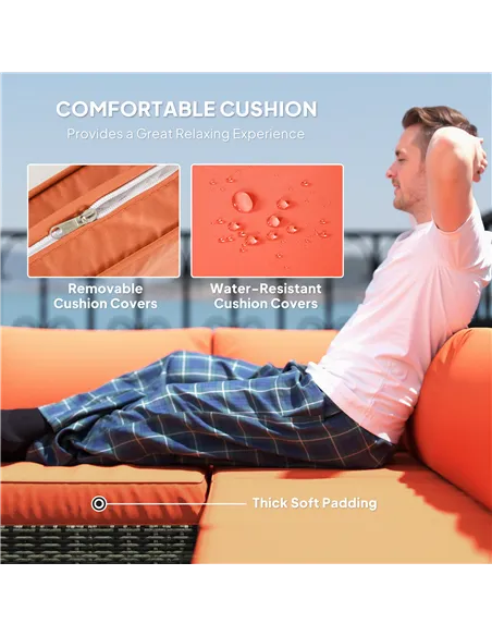 Outsunny Four-Piece Rattan Sofa Set - Orange/Grey