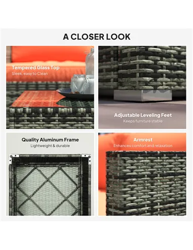 Outsunny Four-Piece Rattan Sofa Set - Orange/Grey