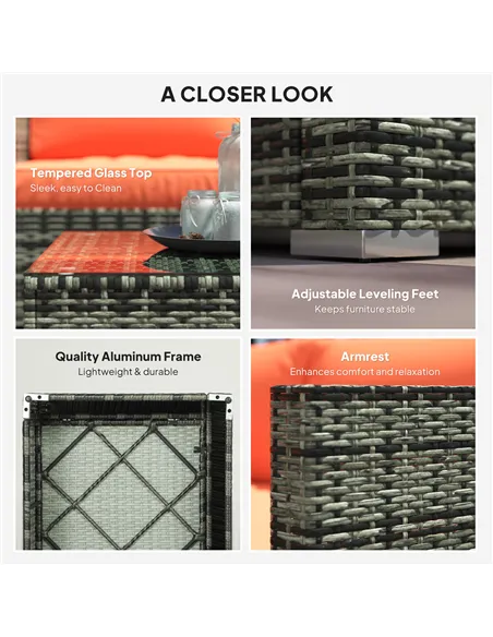 Outsunny Four-Piece Rattan Sofa Set - Orange/Grey