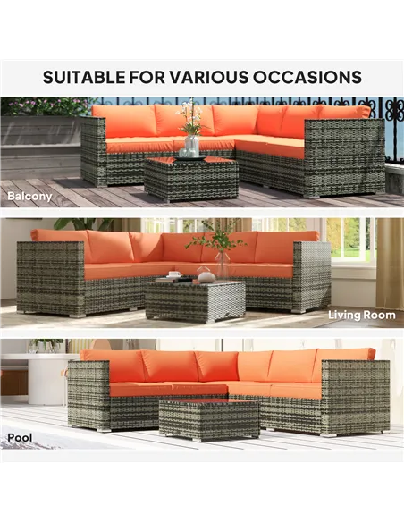 Outsunny Four-Piece Rattan Sofa Set - Orange/Grey