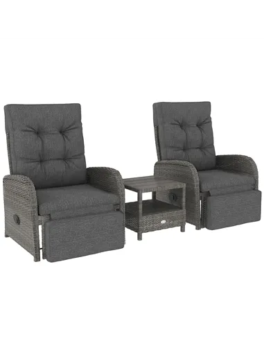 Outsunny 2 Seater Patio Rattan Wicker Chaise Lounge Sofa Set w/ Cushion for Patio Garden Porch, Grey