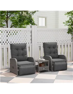 Outsunny 2 Seater Patio Rattan Wicker Chaise Lounge Sofa Set w/ Cushion for Patio Garden Porch, Grey 2