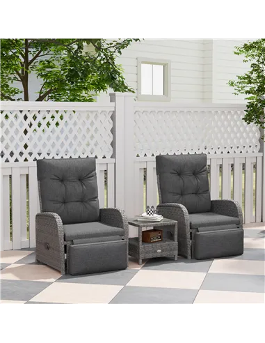 Outsunny 2 Seater Patio Rattan Wicker Chaise Lounge Sofa Set w/ Cushion for Patio Garden Porch, Grey