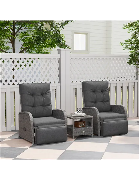 Outsunny 2 Seater Patio Rattan Wicker Chaise Lounge Sofa Set w/ Cushion for Patio Garden Porch, Grey