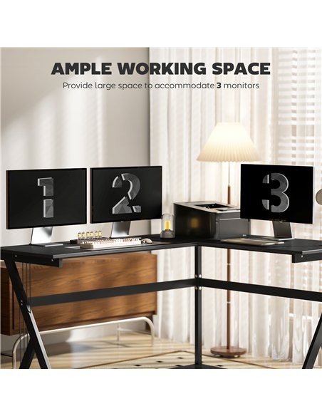 HOMCOM L Shaped Gaming Desk, 155 x 130cm Corner Computer Desk with CPU Stand for Home Office, Study Workstation, Black