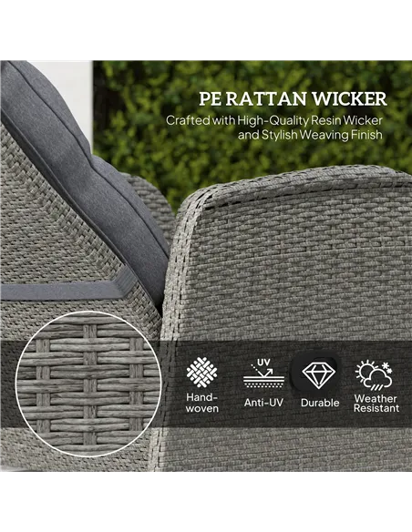 Outsunny 2 Seater Patio Rattan Wicker Chaise Lounge Sofa Set w/ Cushion for Patio Garden Porch, Grey