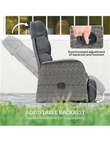 Outsunny 2 Seater Patio Rattan Wicker Chaise Lounge Sofa Set w/ Cushion for Patio Garden Porch, Grey