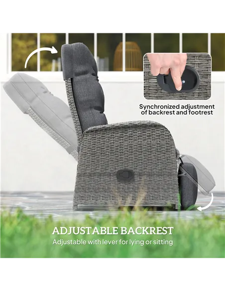 Outsunny 2 Seater Patio Rattan Wicker Chaise Lounge Sofa Set w/ Cushion for Patio Garden Porch, Grey