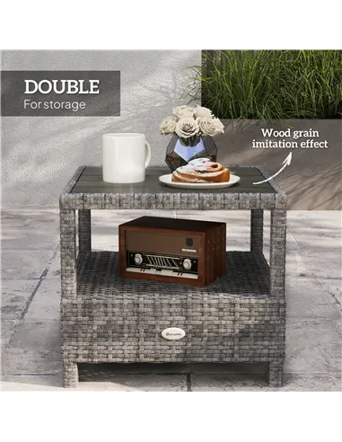 Outsunny 2 Seater Patio Rattan Wicker Chaise Lounge Sofa Set w/ Cushion for Patio Garden Porch, Grey