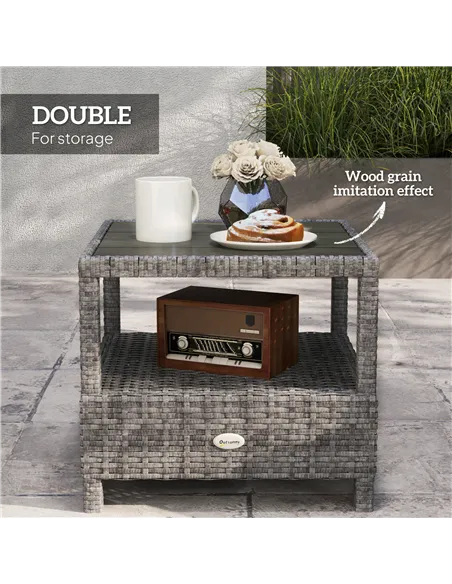 Outsunny 2 Seater Patio Rattan Wicker Chaise Lounge Sofa Set w/ Cushion for Patio Garden Porch, Grey