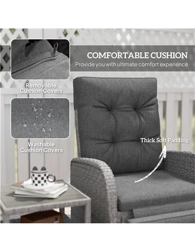 Outsunny 2 Seater Patio Rattan Wicker Chaise Lounge Sofa Set w/ Cushion for Patio Garden Porch, Grey