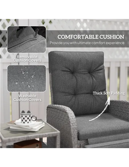 Outsunny 2 Seater Patio Rattan Wicker Chaise Lounge Sofa Set w/ Cushion for Patio Garden Porch, Grey