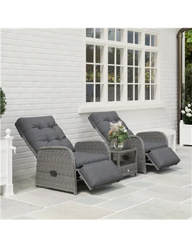 Outsunny 2 Seater Patio Rattan Wicker Chaise Lounge Sofa Set w/ Cushion for Patio Garden Porch, Grey