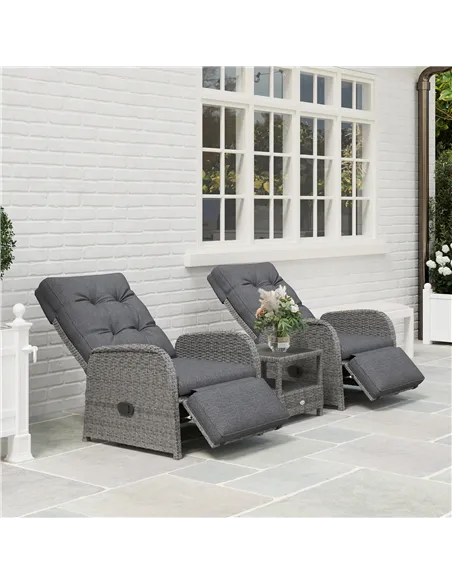Outsunny 2 Seater Patio Rattan Wicker Chaise Lounge Sofa Set w/ Cushion for Patio Garden Porch, Grey
