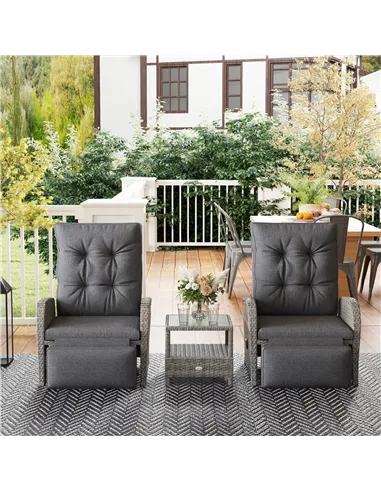 Outsunny 2 Seater Patio Rattan Wicker Chaise Lounge Sofa Set w/ Cushion for Patio Garden Porch, Grey