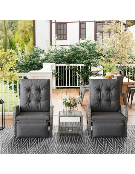 Outsunny 2 Seater Patio Rattan Wicker Chaise Lounge Sofa Set w/ Cushion for Patio Garden Porch, Grey