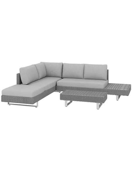 Outsunny 5-Seater Rattan Wicker Sofa Set Furniture Patio Tea Table Set with Cushions, Light Grey