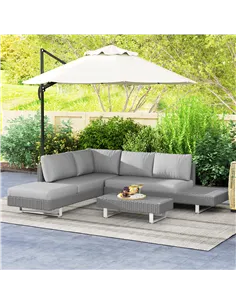 Outsunny 5-Seater Rattan Wicker Sofa Set Furniture Patio Tea Table Set with Cushions, Light Grey 2