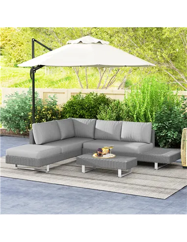 Outsunny 5-Seater Rattan Wicker Sofa Set Furniture Patio Tea Table Set with Cushions, Light Grey