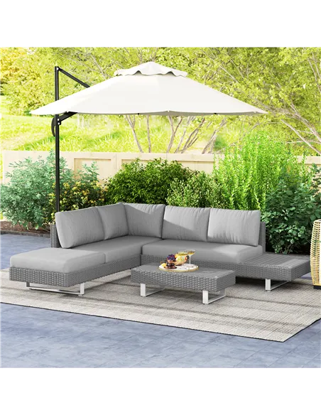 Outsunny 5-Seater Rattan Wicker Sofa Set Furniture Patio Tea Table Set with Cushions, Light Grey