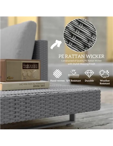 Outsunny 5-Seater Rattan Wicker Sofa Set Furniture Patio Tea Table Set with Cushions, Light Grey