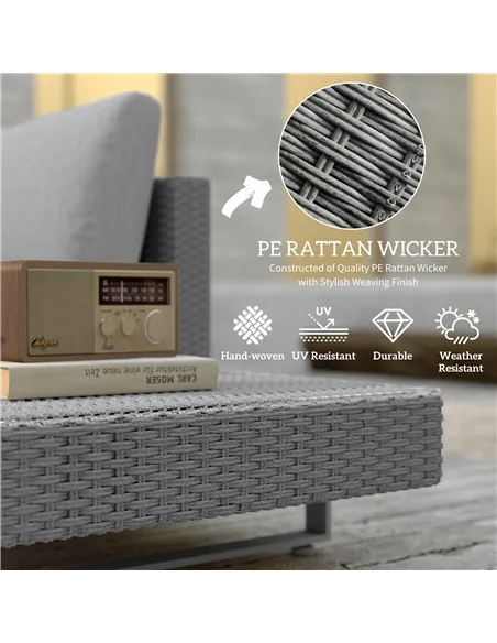 Outsunny 5-Seater Rattan Wicker Sofa Set Furniture Patio Tea Table Set with Cushions, Light Grey