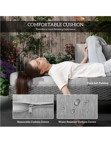 Outsunny 5-Seater Rattan Wicker Sofa Set Furniture Patio Tea Table Set with Cushions, Light Grey