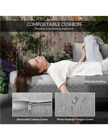 Outsunny 5-Seater Rattan Wicker Sofa Set Furniture Patio Tea Table Set with Cushions, Light Grey