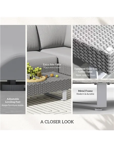 Outsunny 5-Seater Rattan Wicker Sofa Set Furniture Patio Tea Table Set with Cushions, Light Grey