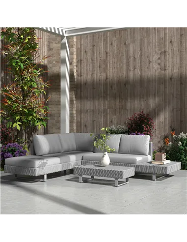 Outsunny 5-Seater Rattan Wicker Sofa Set Furniture Patio Tea Table Set with Cushions, Light Grey