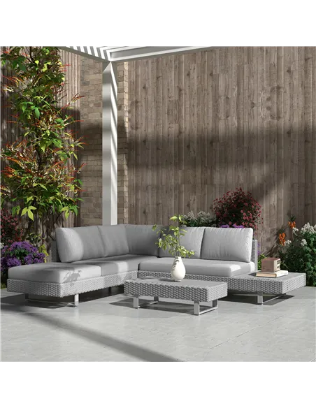 Outsunny 5-Seater Rattan Wicker Sofa Set Furniture Patio Tea Table Set with Cushions, Light Grey