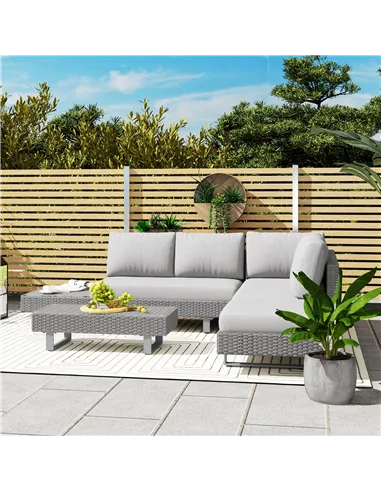 Outsunny 5-Seater Rattan Wicker Sofa Set Furniture Patio Tea Table Set with Cushions, Light Grey