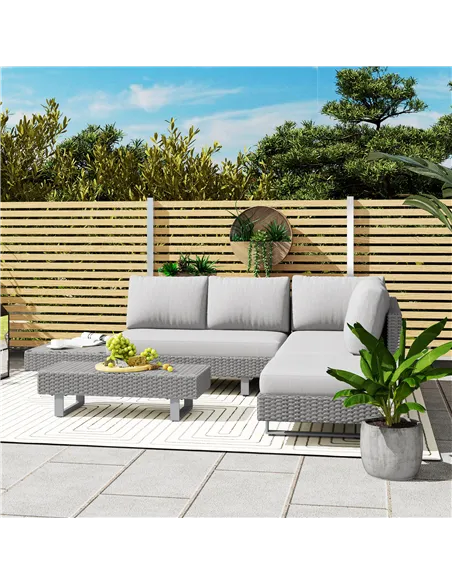 Outsunny 5-Seater Rattan Wicker Sofa Set Furniture Patio Tea Table Set with Cushions, Light Grey
