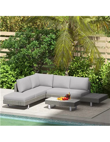 Outsunny 5-Seater Rattan Wicker Sofa Set Furniture Patio Tea Table Set with Cushions, Light Grey