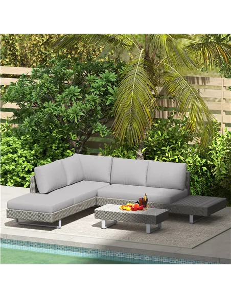Outsunny 5-Seater Rattan Wicker Sofa Set Furniture Patio Tea Table Set with Cushions, Light Grey