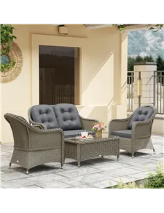 Outsunny Four-Piece Rattan Sofa Set, with Glass-Top Table - Light Grey 2