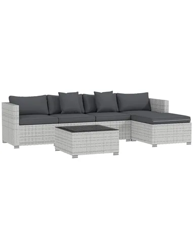 Outsunny 6 Pieces Rattan Corner Sofa Set - Mixed Grey