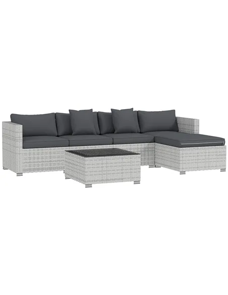 Outsunny 6 Pieces Rattan Corner Sofa Set - Mixed Grey