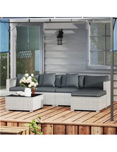 Outsunny 6 Pieces Rattan Corner Sofa Set - Mixed Grey