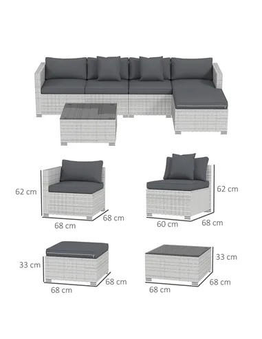 Outsunny 6 Pieces Rattan Corner Sofa Set - Mixed Grey
