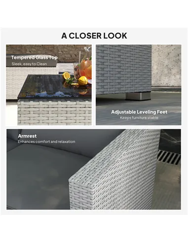 Outsunny 6 Pieces Rattan Corner Sofa Set - Mixed Grey