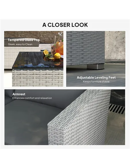 Outsunny 6 Pieces Rattan Corner Sofa Set - Mixed Grey