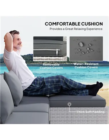 Outsunny 6 Pieces Rattan Corner Sofa Set - Mixed Grey