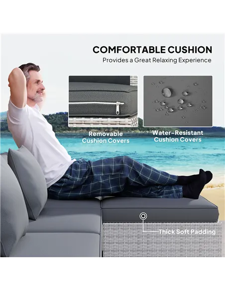 Outsunny 6 Pieces Rattan Corner Sofa Set - Mixed Grey