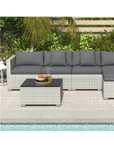 Outsunny 6 Pieces Rattan Corner Sofa Set - Mixed Grey